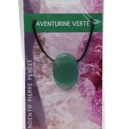 Collier Aventurine Verte Pierre ovale percée Cordon noir