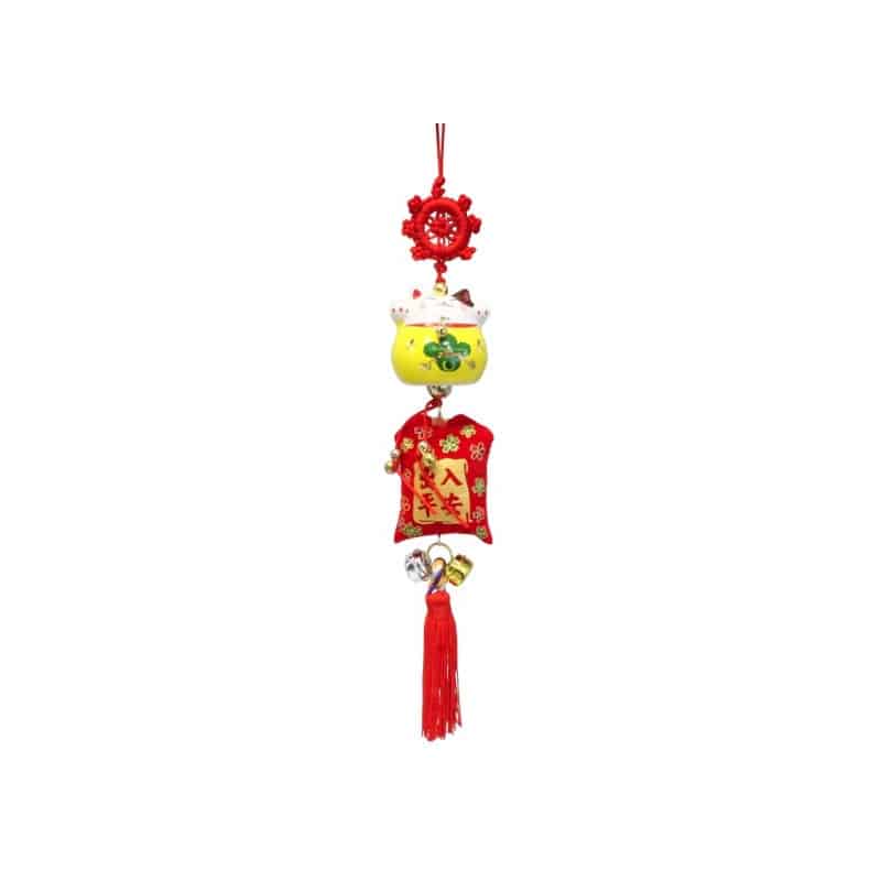 Porte-Bonheur Maneki Neko en céramique jaune 4,5 cm