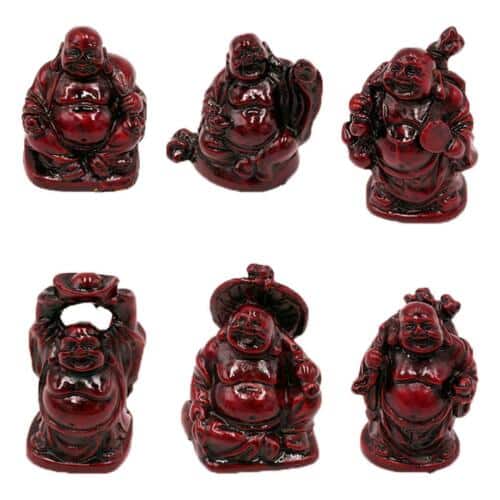 Lot de 6 BOUDDHAS résine rouge - 5 cm
