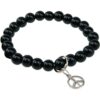 Bracelet Onyx Perles rondes 8 mm et Breloque symbole paix