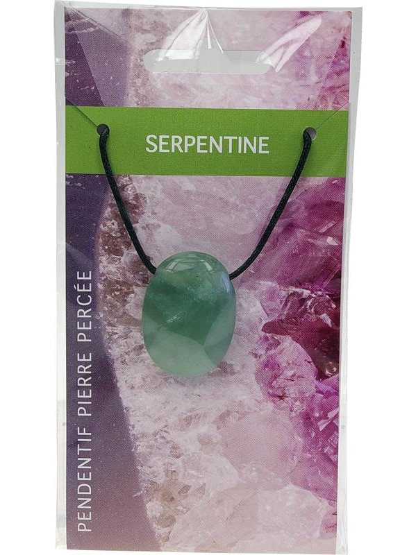Collier Serpentine Pierre ovale percée Cordon noir