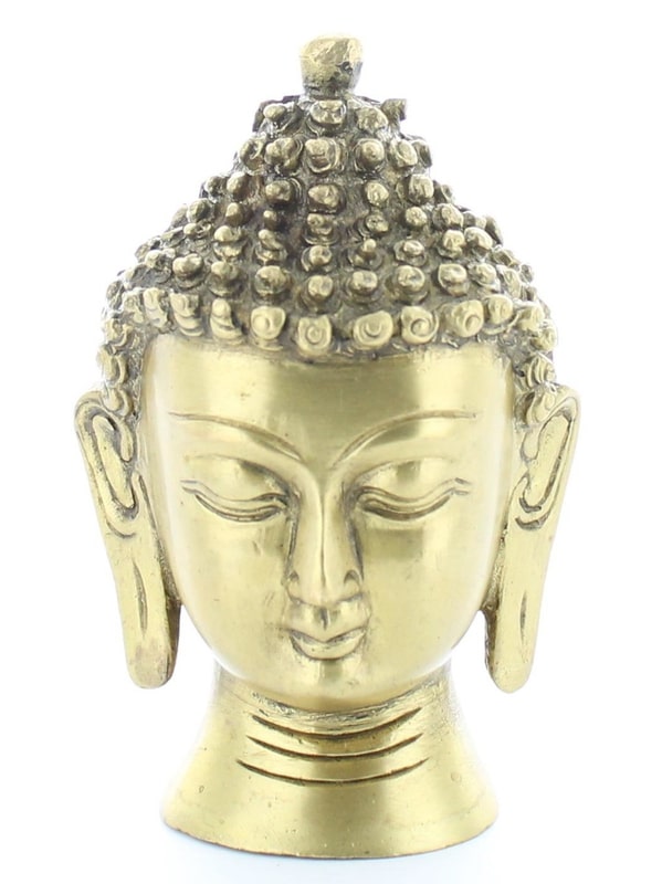 Statuette Tête de Bouddha en Laiton doré mat 11.5 cm