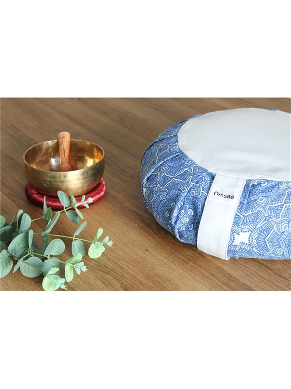 Zafu en sarrasin au motif mandala bleu Omsaé