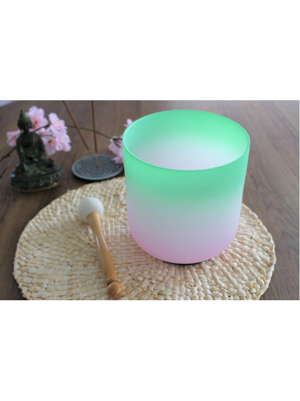 Bol chantant en cristal aux couleurs rose et verte au diamètre 15 cm Omsaé