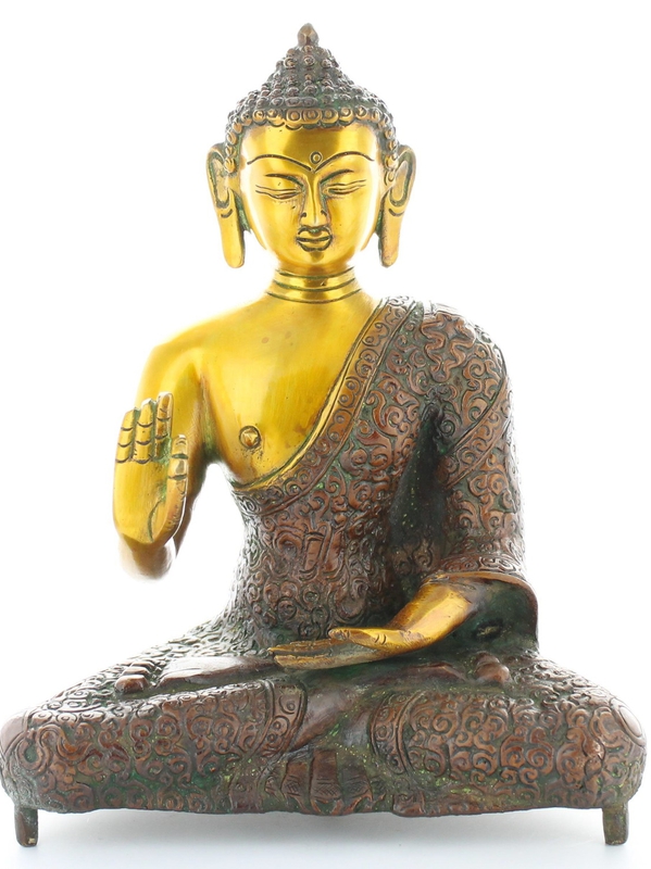 Statuette Bouddha Abhaya Mudra en Laiton orange antique 20 cm