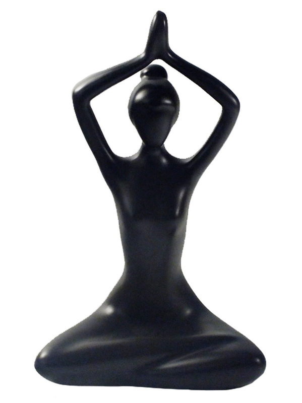 Statuette posture du lotus Anjali mudra en porcelaine noire matte 20 cm Omsaé
