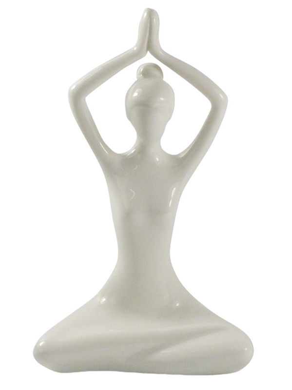 Statuette posture du lotus Anjali mudra en porcelaine blanche brillante 20 cm Omsaé