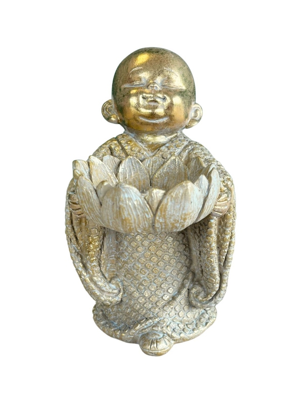 Porte-bougie Moine en Lotus 12,5 cm - Résine - Doré
