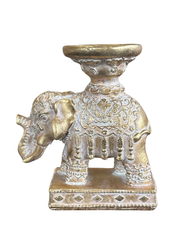 Porte-bougie Eléphant Trompe en bas 11,3 cm - Résine - Doré